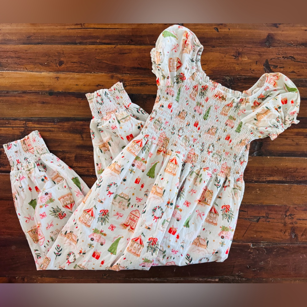 SweetHoney Holiday Houses Smocked Jumpsuit/Romper
